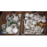 Two boxes of china to include; Colclough and other teaware, a coffee set depicting exotic birds etc.