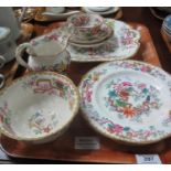 Tray of 19th Century Staffordshire 'Chinese tree' design items to include; plates, pedestal bowl,