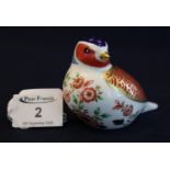 Royal Crown Derby paperweight 'Windrush Chaffinch', with gold stopper in original box. (B.P. 21% +