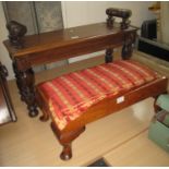 Early 20th Century oak carved hall bench with box seat and moulded handles, together with an early