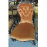 Victorian walnut button back upholstered bedroom chair. (B.P. 21% + VAT)