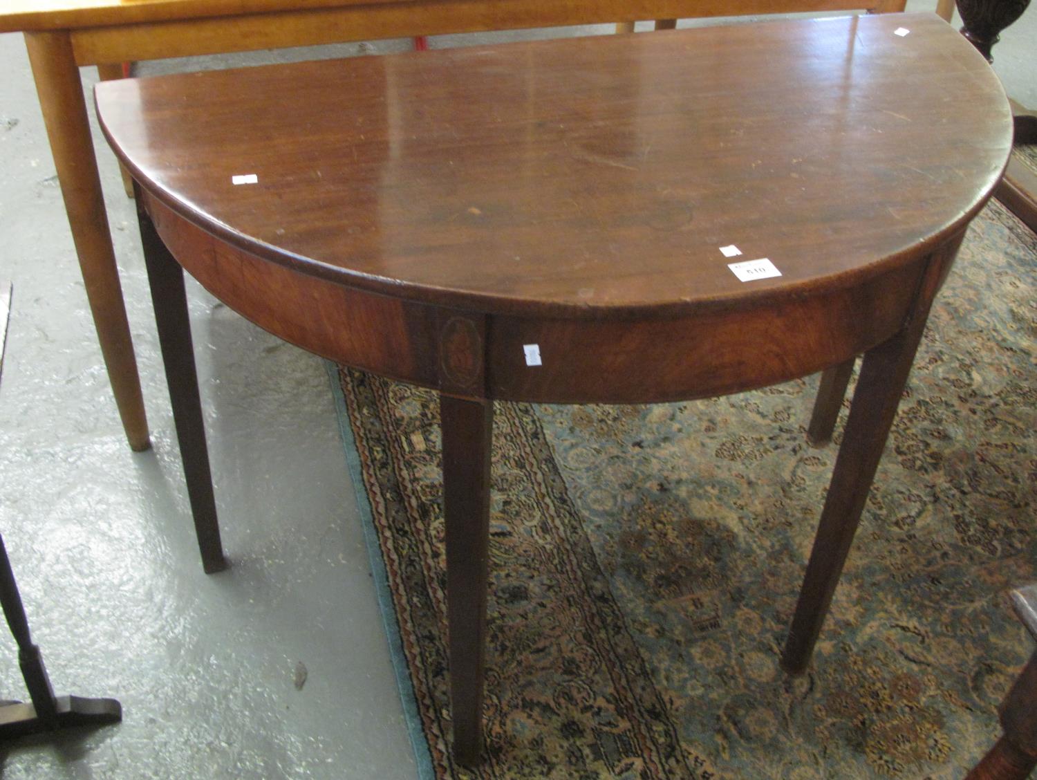 Early 19th Century mahogany D end table on square tapering legs. (B.P. 21% + VAT)