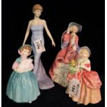 Four Royal Doulton bone china figurines to include; 'Cissie' HN1809, 'Bunny' HN2214, 'Diana Princess