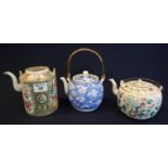 2 late king Qing Chinese porcelain polychrome teapots. 1 with a chinese custom seal to the base