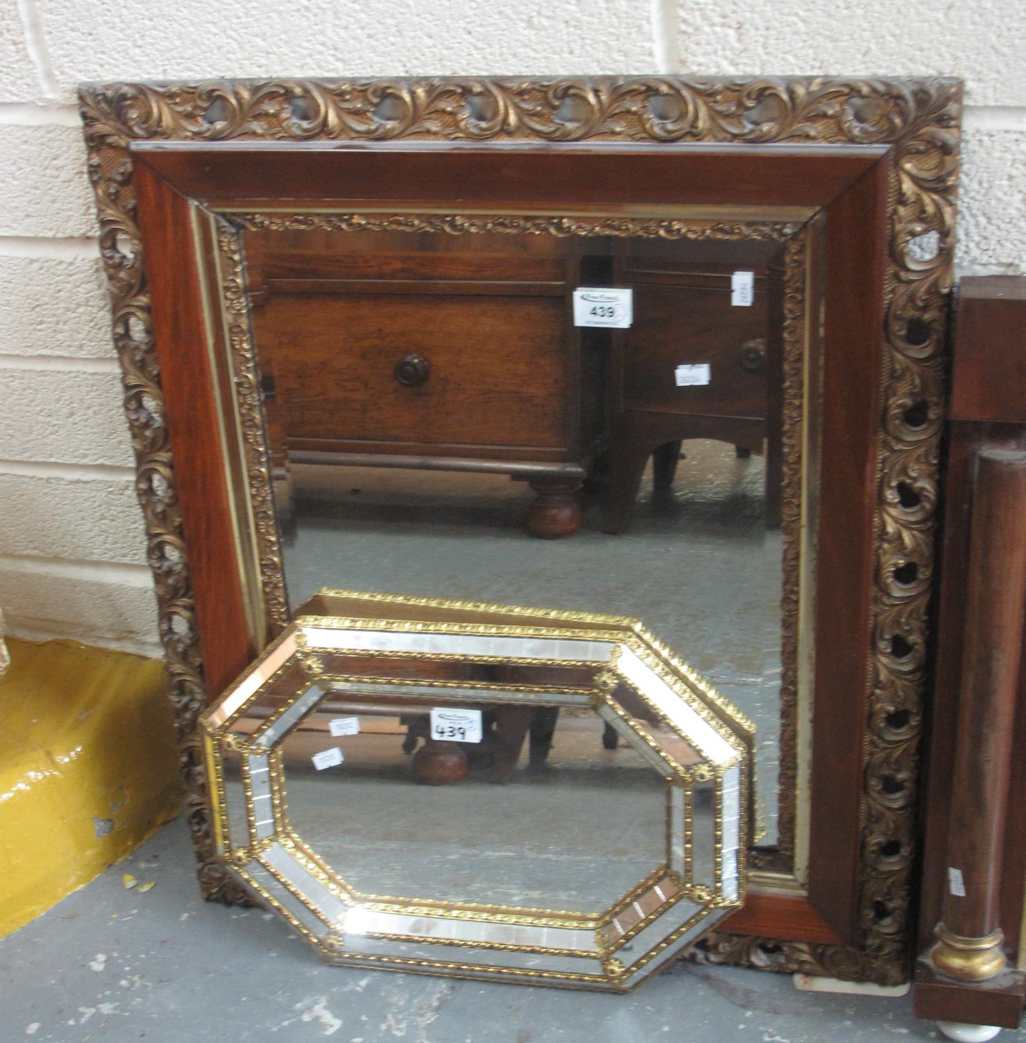 Two modern mirrors, one with foliate frame and bevel plate, the other with mirrored frame and gilt