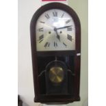 Early 20th Century mahogany two train domed clock drop dial wall clock with key and pendulum,
