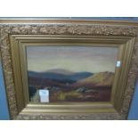 B.T. Crubbe?, 1910, Scottish landscape with distant mountains, oils on canvas, with gilt slip and