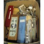 Box containing cased and loose plated cutlery. (B.P. 21% + VAT)