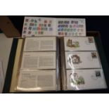 Box with all world selection of stamps on and off paper, stockbook of regionals and album of World