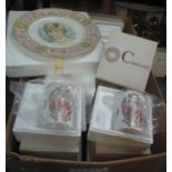 Box containing Caverswall mugs in original boxes and Caverswall collectors plates in original boxes,