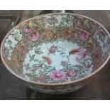 Chinese Canton porcelain bowl, overall decorated with flowers, insects and birds in famille rose