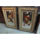 Pair of early 20th Century Gypsy style mirrors with hand painted bouquet of flowers and moulded
