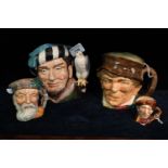 Four Royal Doulton character jugs to include; 'Robinson Crusoe', 'The Falconer' etc, one a