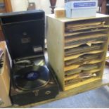 Vintage HMV portable gramophone marked 'Pianos Gramophones J.B Cramer & Co Liverpool Ltd',