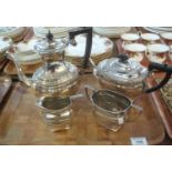Four piece Sheffield silver plate tea service with ebonised handles and finial. (B.P. 21% + VAT)