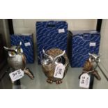 Shudehill gift ware studies of owls in original boxes to include; silver shades owl on branch,