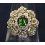 9ct gold diamond and gem set ring. Ring size P. Approximate weight 3.5g. (B.P. 21% + VAT)
