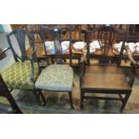 19th Century oak farmhouse kitchen open arm carver chair, together with two other 19th Century