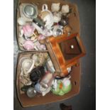 Two boxes of assorted china to include; souvenir ware, continental vases, collectors plates,