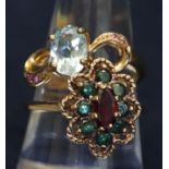 Two 9ct gold gemset rings. Ring size N and Q. Approximate weight 6.5g. (B.P. 21% + VAT)