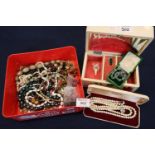 A collection of costume jewellery including a musical jewellery box. (B.P. 21% + VAT)