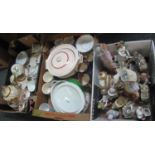 Three boxes of assorted china, various to include; continental and other figurines, copper lustre