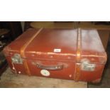 Vintage canvas and wooden banded suitcase. (B.P. 21% + VAT)