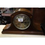 Edwardian mahogany inlaid hat shaped two train mantle clock. (B.P. 21% + VAT)