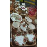 Two trays of Royal Albert Old Country Roses bone china items various to include cups and saucers,