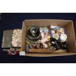 Box of assorted ornaments and trinkets including animal, small items of china, miniature bone