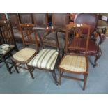 Pair of Edwardian mahogany inlaid bedroom chairs, together with a 19th Century rosewood dining