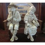 Pair of large Bretby china figures, a young girl with a tambourine and a young boy playing flute,