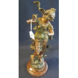 French bronzed spelter figure of a dancing woman 'Libellules a la Source' after Moreau. On wooden