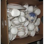 Box of assorted china to include Paragon fine bone china Anastasia design, blue and white baluster