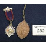 Sterling silver miniature medal with ribbon 'Independent Order of Oddfellows, Manchester Unity',