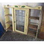 Small painted pine hanging shelf unit with central leaded glass door. (B.P. 24% incl. VAT)