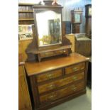 Edwardian mahogany and walnut mirror back dressing table / chest of two short and two long drawers