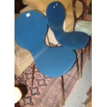 A pair of modern blue kitchen chairs with chrome tubular legs. (2) (B.P. 21% + VAT)