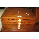 Four-drawer shop counter or office table top chest, 'reversed condenced' reverse no 2 etc. 35 cm