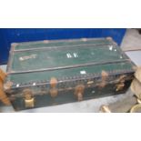 Large cane and metal bound travelling trunk bearing initials B.E. (B.P. 24% incl. VAT)