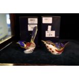 Two Royal Crown Derby bone china paperweights, 'Fairy Wren' & 'Nuthatch', both with gold stoppers