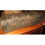 Military stained wooden ammunition box possibly RAF with metal mounts and rope twist handles . (B.P.