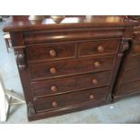 Victorian mahogany straight front chest of two short and three long drawers with carved moulded