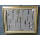Framed collection of assorted letter knives various. Frame overall 50 x 60 cm approx. (B.P. 21% +