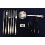Assorted cutlery, some silver, including silver handled stainless steel dessert knives, a silver