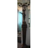 Modern, classical style bronzed figural, six-branch candelabra-type lamp in the form of a standing