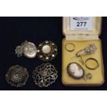 Assorted silver and other costume jewellery, cameo brooch etc. (B.P. 21% + VAT)