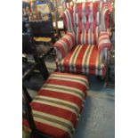 Good quality Edwardian button backed wing easy chair with scroll over arms on castors, together with