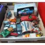 Box of assorted mainly play-worn Diecast model vehicles, plastic soldiers, etc. to include. a