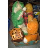 Box of assorted soft toys and small study of a child's cot. (B.P. 21% + VAT)